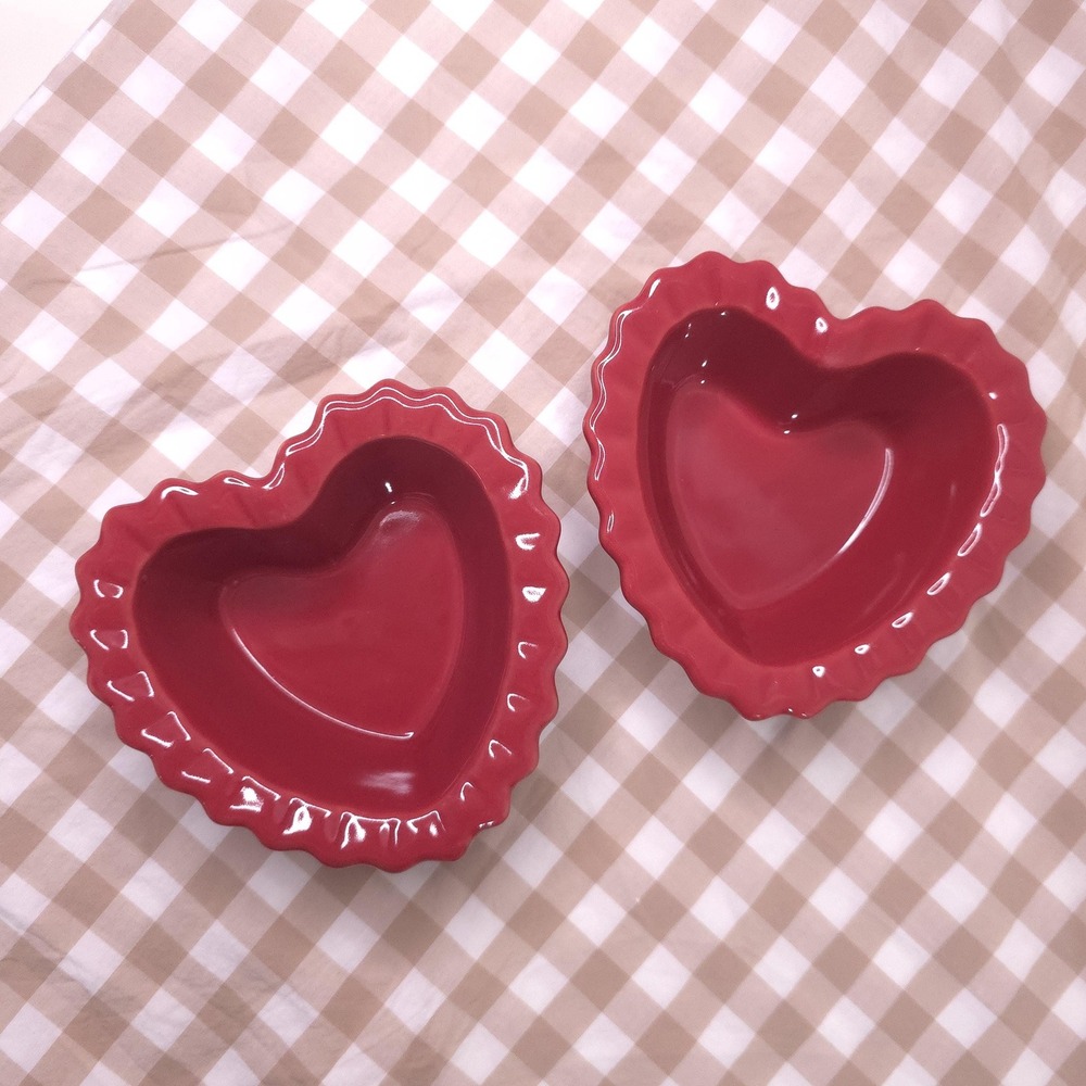 Set of 2 - Chantal Red Heart Shaped Fluted 3/4 Cup Baking Dish Ovenware 93-HBR10